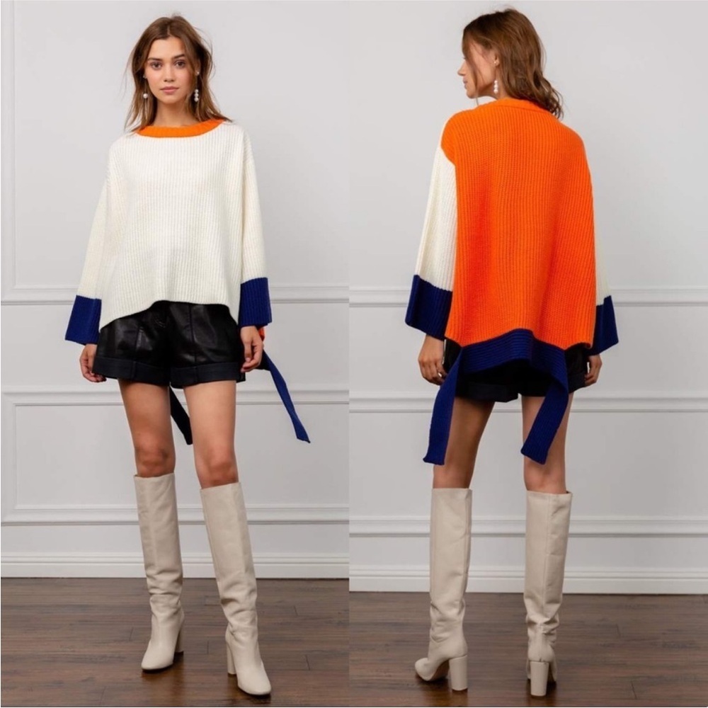 J.ING Jacky Color Block Oversized Wool Sweater